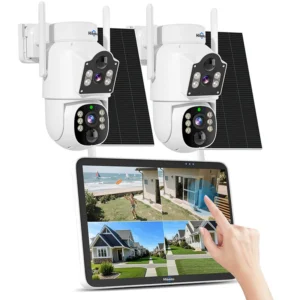 Hiseeu WK-10CA-2TS804 2CH Solarsäkerhetssystem med 10 tum pekskärm NVR 4MP Duallins PTZ Auto Tracking AI Människa Fordon