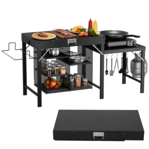 Warmounts GT2 Hopfällbar Grillbord 200 kg Kapacitet Camping Matlagningsstation med Sidobord Stekpanna Stand För Blacksto