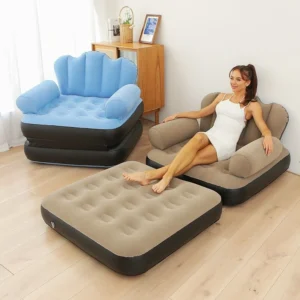 Xmund 2 i 1 utomhus uppblåsbar soffa för vuxna med fotdriven luftpump, mångsidig uppblåsbar latsoffa/bädd för inomhus oc
