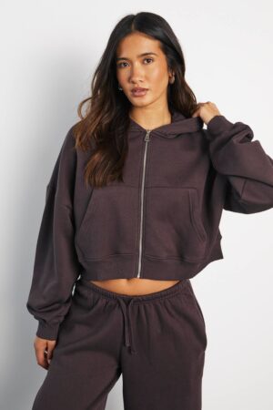 boohoo Dam Boxig Ballongärmad OverStorlekd Zip-hoodie | Dark Chocolate | Storlek Medium