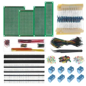 844Pcs DIY elektronikkit dubbelsidiga PCB-brädor med 3 mm 5 mm LED-dioder metallfilmmotstånd trådjumper 40-pin 2,54 mm m