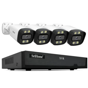 SriHome NV5008-AHD005 4CH koaxial övervaknings XVR-kit utomhus 5MP IR mörkerseende rörelse APP fjärrövervakning IP66 vat