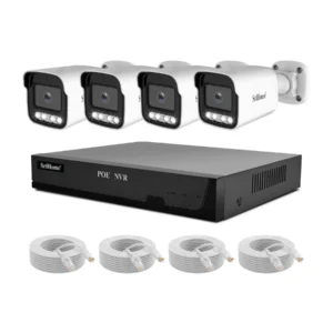 SriHome NVS005 4CH PoE-säkerhetskamerasystem 3MP HD Utomhus IP66 Väderbeständig Tvåvägsljud Spotlight Fullfärg Nattseend