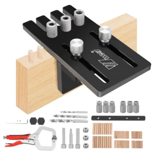 Wnew Doweling Jig Kit Aluminiumlegering Hålbladborrguide Slaglokers Huntinggarniturer Lås för DIY Träbearbetningsprojekt